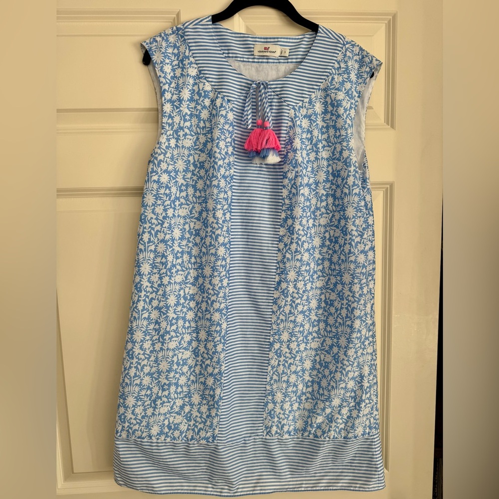Vineyard Vines Blue and White Sleeveless Dress S